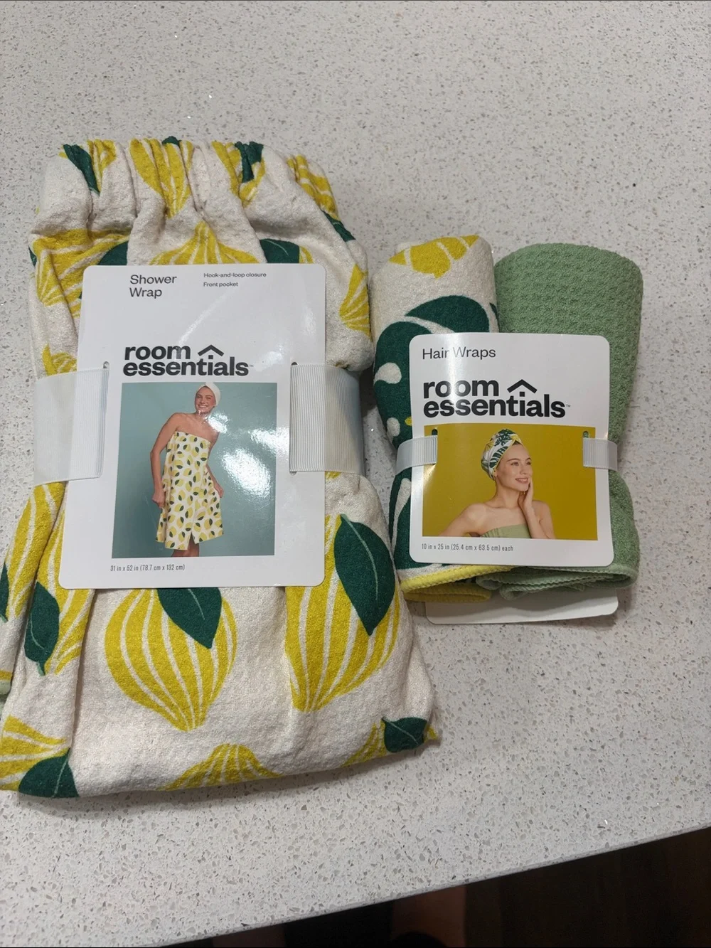 Room Essentials Lemon Print Shower Wrap and Hair Wraps - Yellow & Green